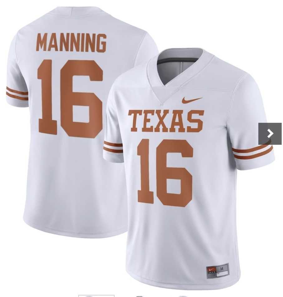 Mens Texas Longhorns #16 Arch Manning White Stitched Jersey Dzhi->->NCAA Jersey